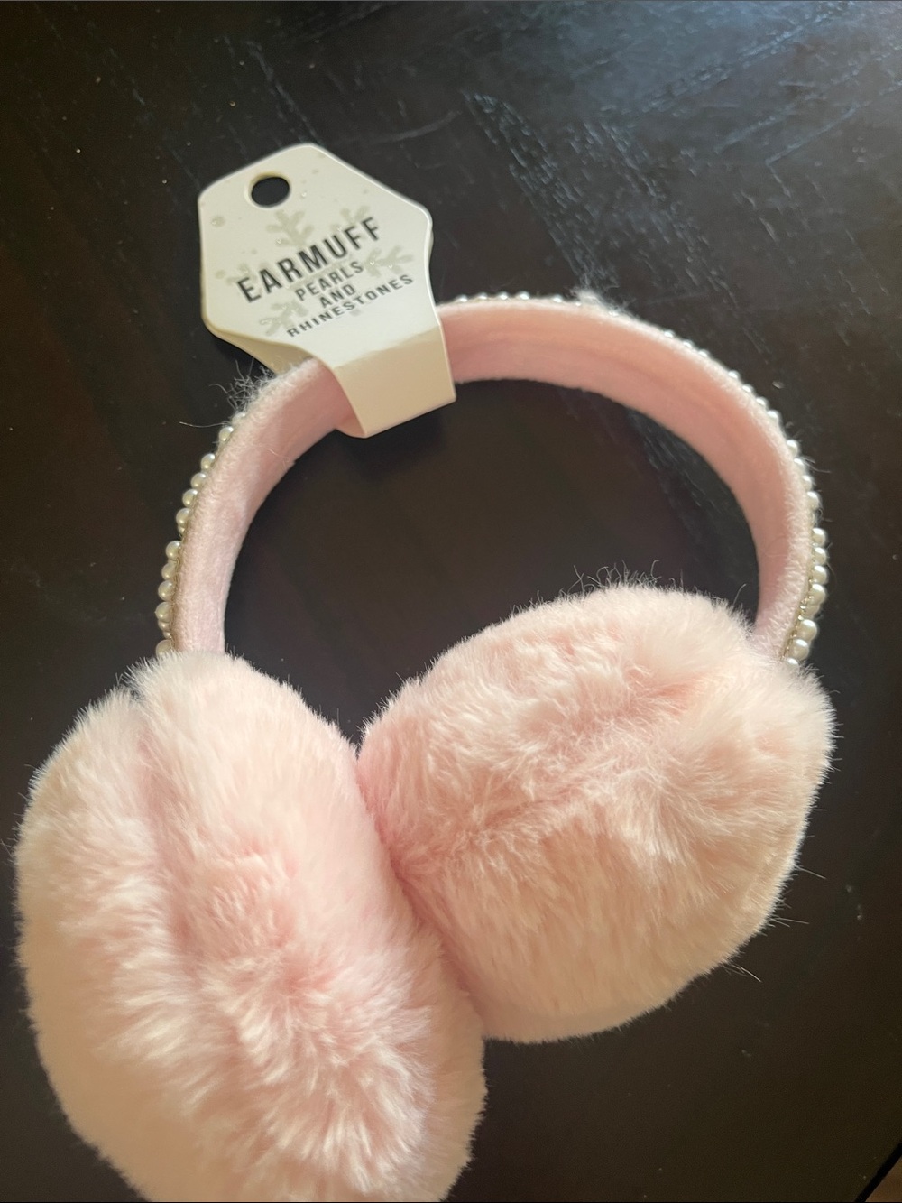 Pink Faux Fur Earmuffs with Pearl Accent